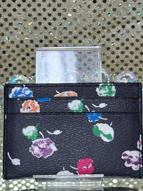 Coach Black Floral Pebbled Leather Card Sleeve Approx. 4 x 2.5 - Picture 3 of 11